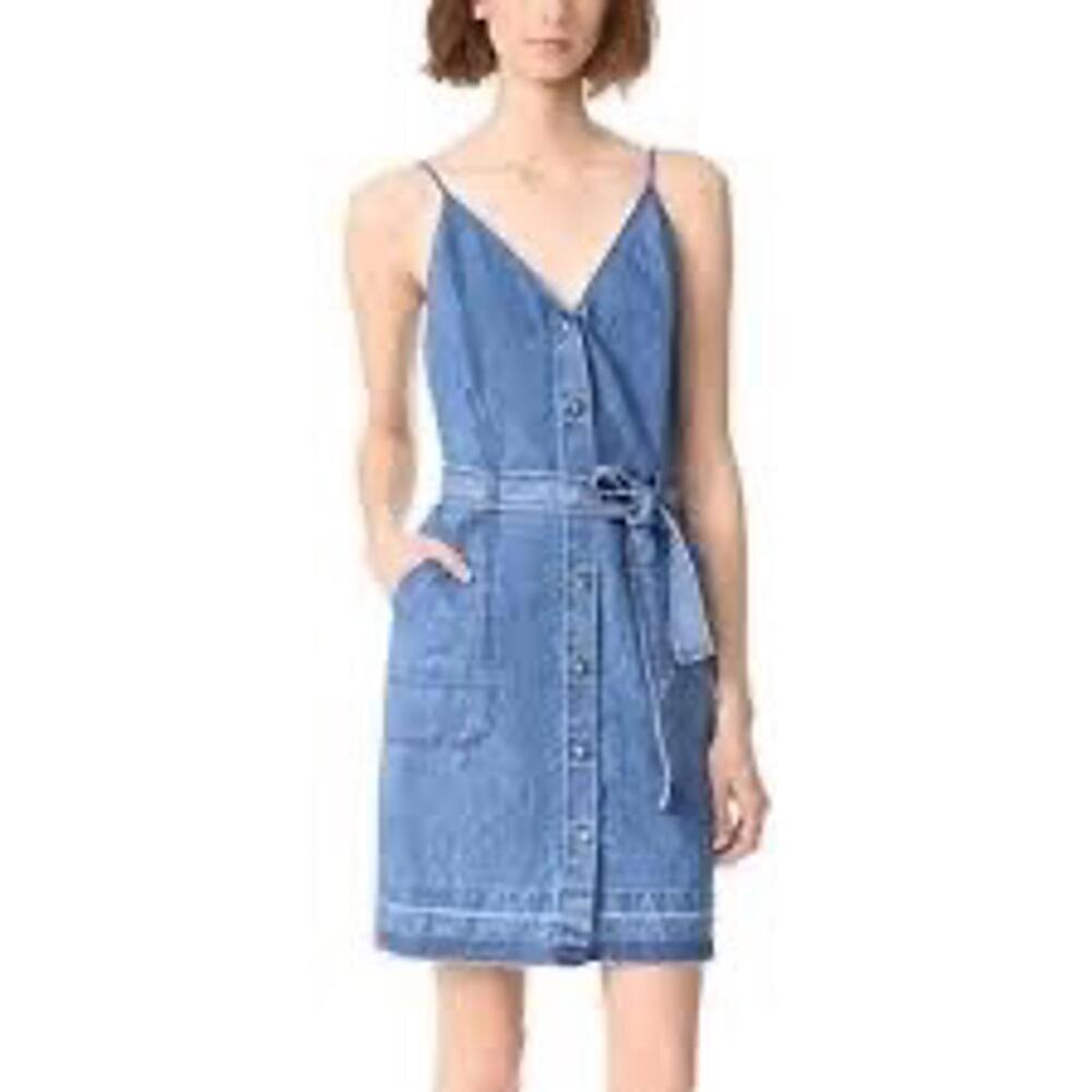 J Brand Carmela Chambray Dress Button Front Denim Belted Released Hem Size XS